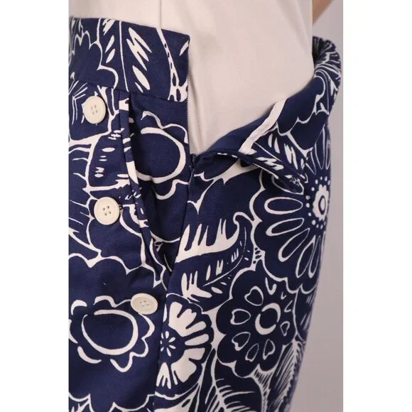 Talbots Navy & White‎ Floral Print High-Waisted Side Button Skirt Size 6 Petite - Picture 6 of 12